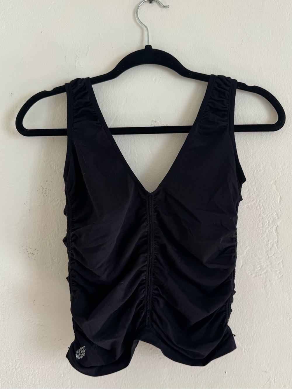 Free People Black Ruched V-Neck Tank